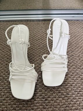 Zara White Knotted Strappy Heeled Sandals Size 36